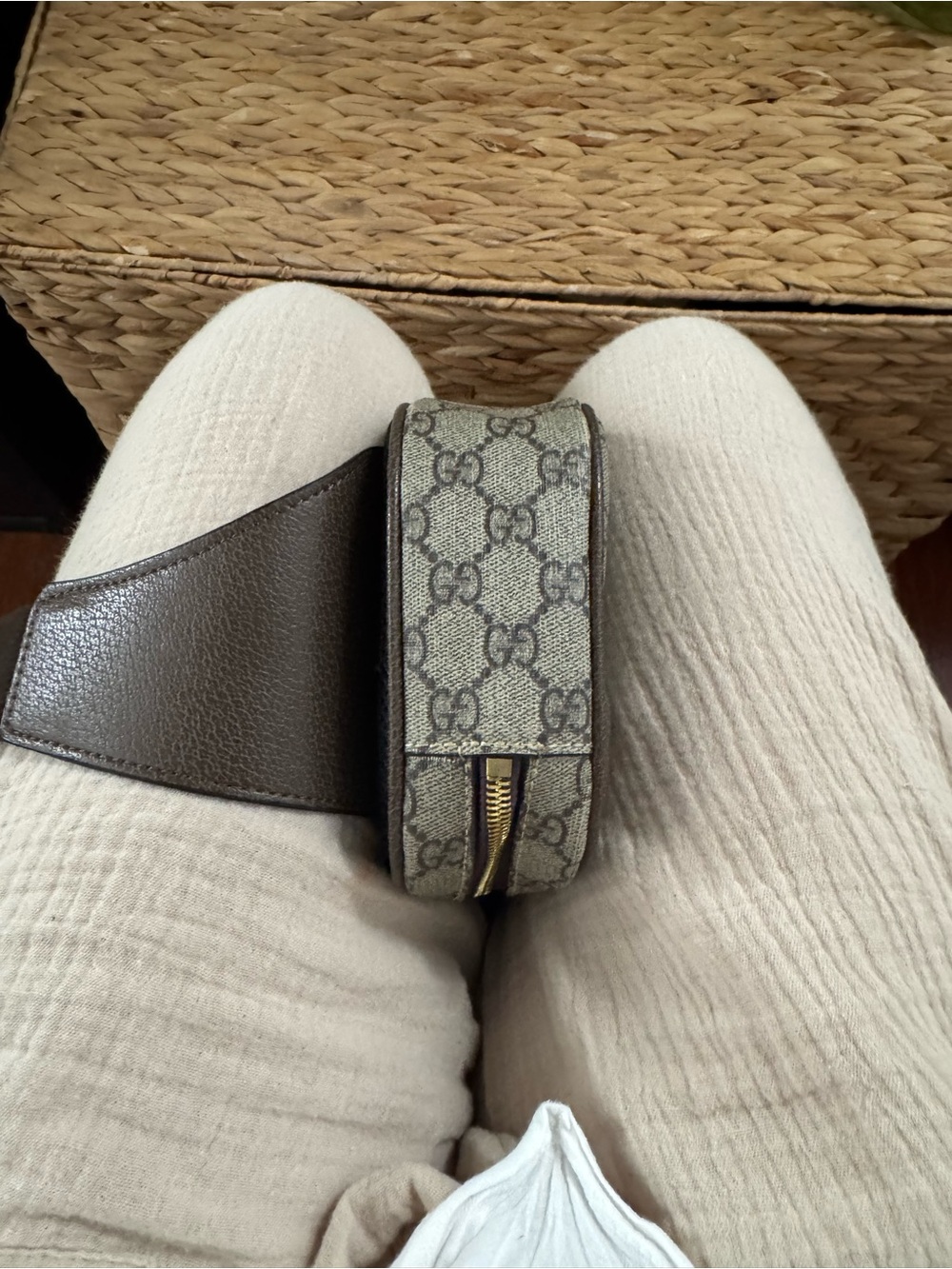 Gucci Beige GG Supreme Crossbody Belt Bag with Green-Red Web - Picture 4 of 7